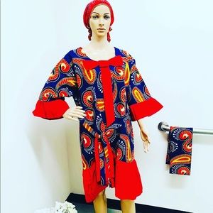 African print ladies mini dress with head wrap